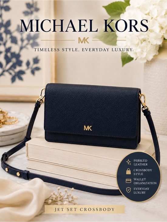 Michael Kors Handbags - Michael Kors Dark Navy Pebbled Leather Convertible Crossbody‎ Bag
